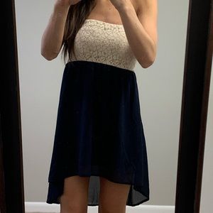 Strapless lace and blue tiered dress K